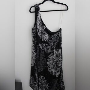 5 for $25!! AVENUE | Women’s Plus Size One Shoulder Black & White Dress